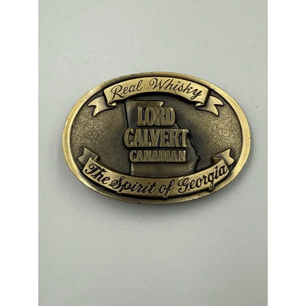 VTG Lord Calvert Belt‎ Buckle Whisky Spirit Of South Georgia Brass Real Whiskey